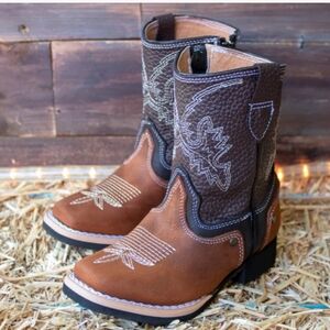 Kids Brown Two-Tone Western Cowboy Boots